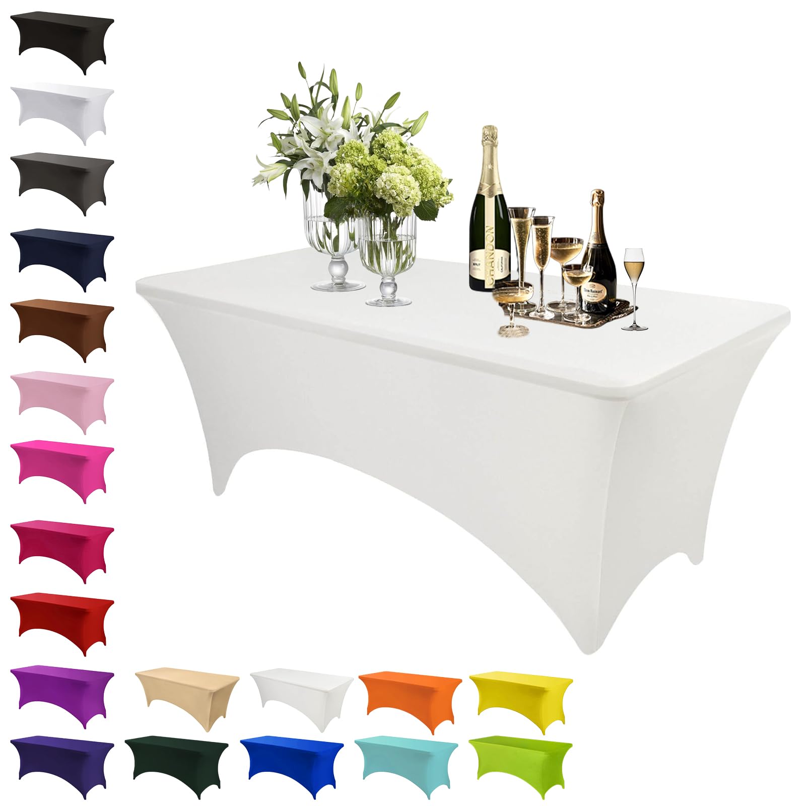 Mienocol Ivory Spandex Tablecloths,6FT Stretchable Rectangle Table Cover Washable Tablecloth Universal Patio Elastic TableCover for Kitchen,Event, Wedding, Cocktail Bar Exhibition,Banquet,Party