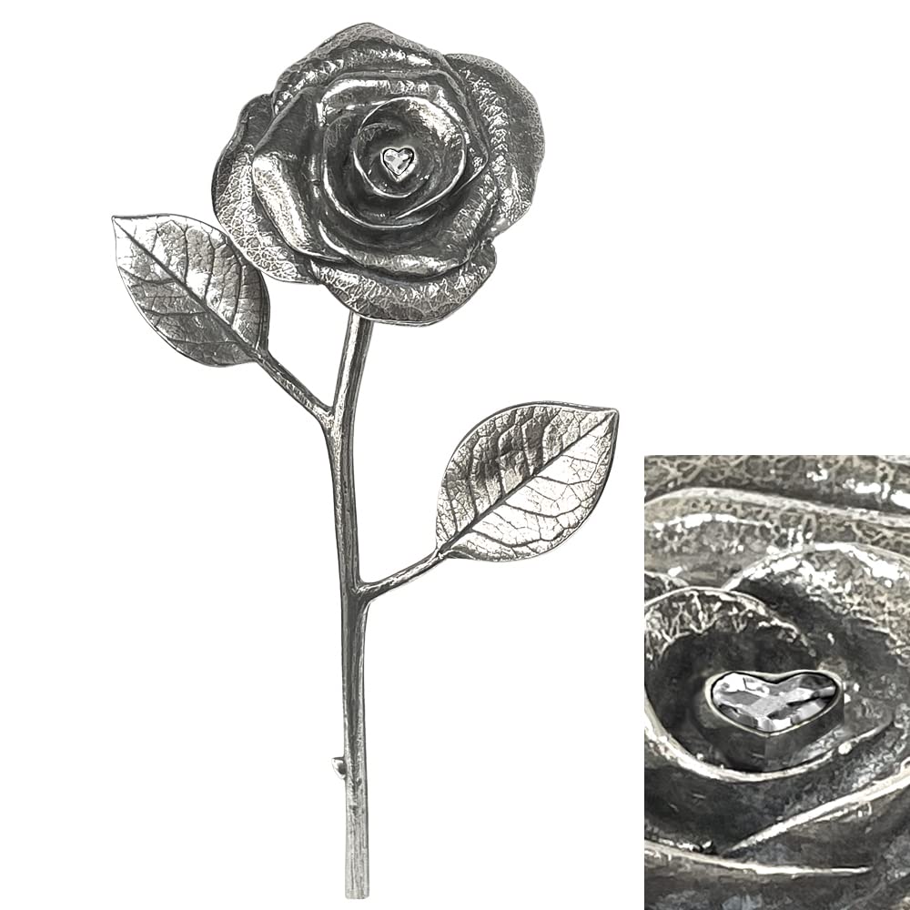 English Pewter Company 25th 25 Year Silver Wedding Anniversary Everlasting Forever Rose With Heart Crystal Keepsake Gift [ANN106]