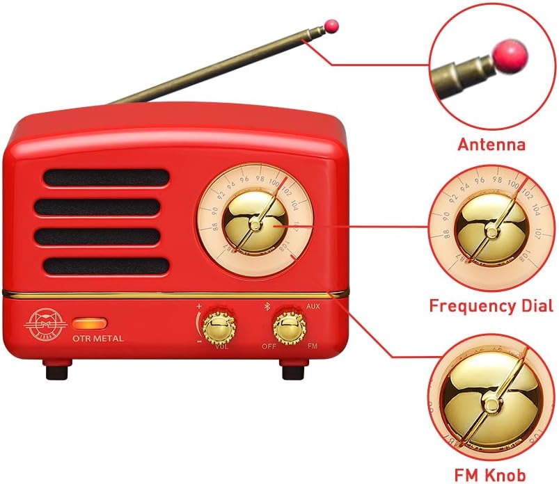 Retro Bluetooth Speaker, MUZEN OTR Vintage Wireless FM Radio with Loud Volume, Portable Bluetooth Speaker,Gift for Family Friend Birthday Holiday Outdoor Home Décor Camping Car - Crimson Red: Home Audio & Theater