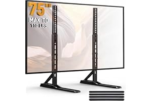 PERLESMITH Universal TV Stand Mount for 22-75 Inch TVs, Height Adjustable Table Top TV Stand, Great Load-Bearing Replacement TV Legs with Tempered Glass Holds up to 110lbs, Max VESA 800 x 600mm