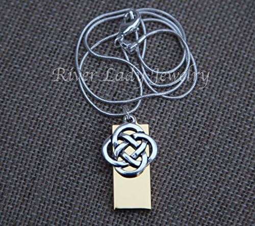 Silver Celtic Knot on Gold USB Drive Necklace with Sterling Silver Plated Chain