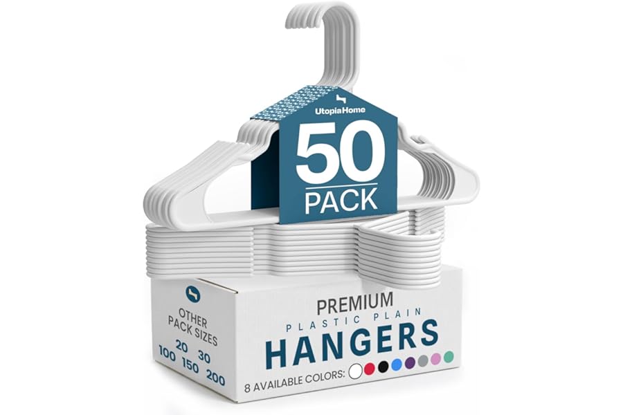 Utopia Home Plastic Hangers 50 Pack – Space Saving Clothes Hanger White | Durable & strong | Closet organizer & storage | Ide