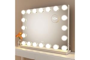 Gvnkvn Vanity Mirror with Lights, 22.8WX18.2L Tabletop Hollyhood Makeup Mirror with USB & Type-C Charing, Hollywood Lighted Mirror with 20 Dimmable LED Bulbs,Touch Control,Metal Frame,White