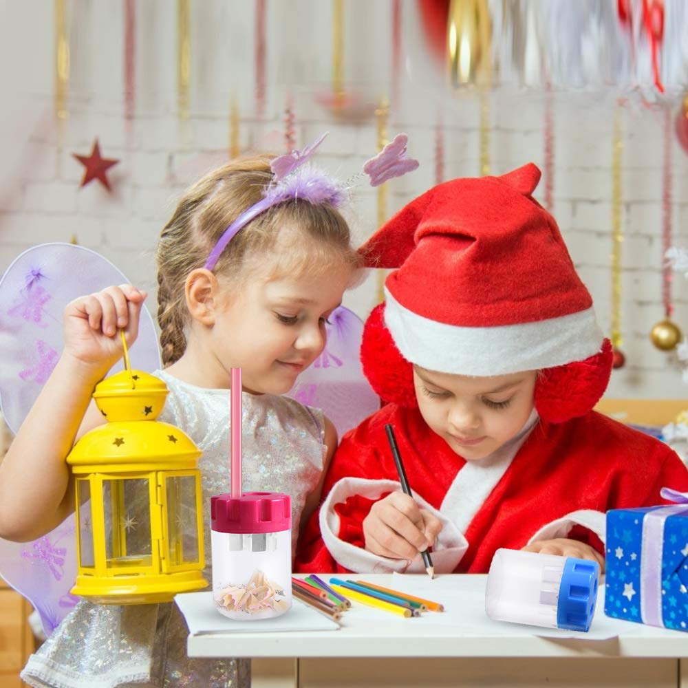 Manual Pencil Sharpener 2 Holes, Hand Pencil Sharpener with Cover and Receptacle for School Home Office Supply (12-packs, Gear Shaped)