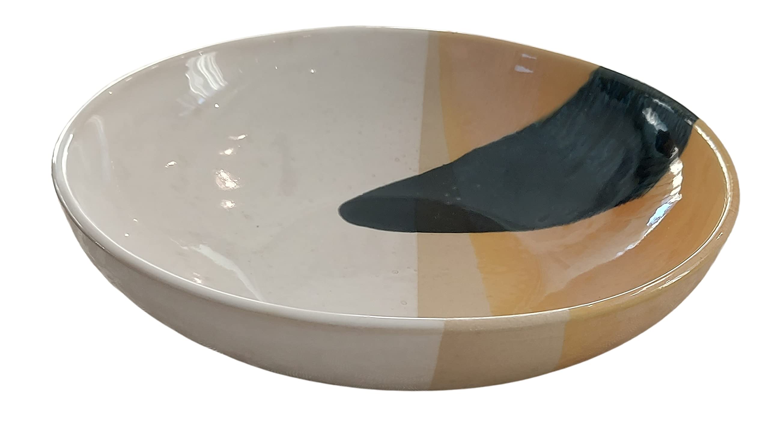 PintoCer - 2 x Stoneware Dinner Plates, 22 cm, Bowl for Soup, Pasta, Salad or Cereals, Colour: White, Orange and Blue. Handcraft