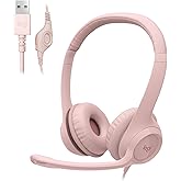 Logitech H390 Wired Headset for PC/Laptop, Stereo Headphones with Noise Cancelling Microphone, USB-A, in-Line Controls, Works with Chromebook - Rose