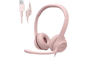 Logitech H390 Wired Headset for PC/Laptop, Stereo Headphones with Noise Cancelling Microphone, USB-A, in-Line Controls for Video Meetings, Music, Gaming and Beyond - Rose (Renewed)