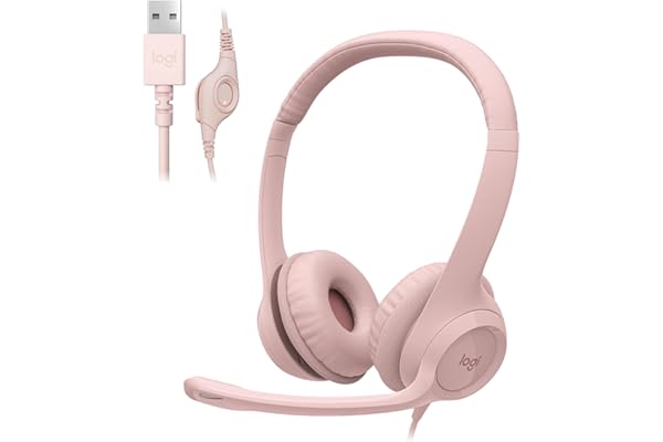 Logitech H390 Wired Headset for PC/Laptop, Stereo Headphones with Noise Cancelling Microphone, USB-A, in-Line Controls for Video Meetings, Music, Gaming and Beyond - Rose (Renewed)