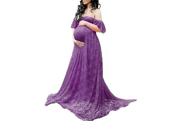 Maternity Photography Props Floral Lace Dress Fancy Pregnancy Gown for Baby Shower Photo Shoot