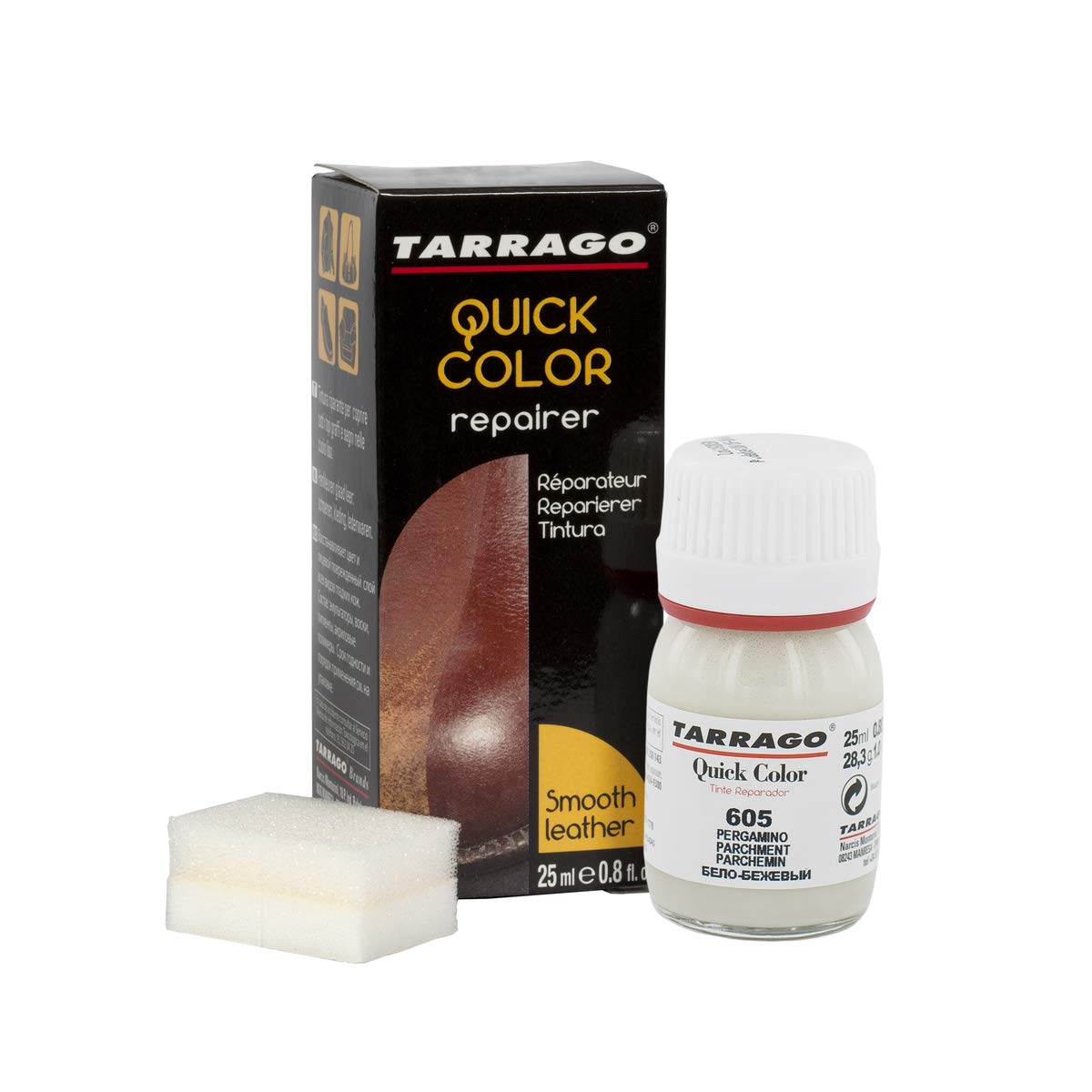 TarragoTarrago Quick Color Dye Leather and Canvas Repair - 25 ml Leather Shoe Dye for Dyeing of Leather Footwear, Bags, Shoes, Jackets, Purses & More - Parchment #605