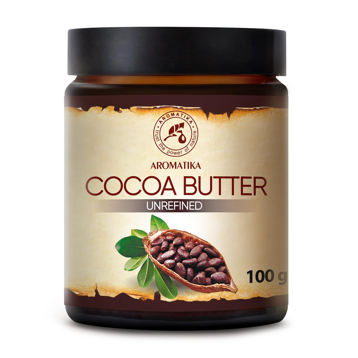 Cocoa Butter Pure & Natural 100gr - Glass Brown Bottle - Burkina Faso - Theobroma Cacao Seed Butter