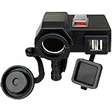 Esky Waterproof 5V/ 2.1A Dual USB Output Motorcycle Handlebar Clamp Power Adapter Charger USB Charging System With DC 12V Car Cigarette Lighter Socket - Black