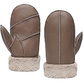 MGGMOKAY Men Leather Mittens Shearling Sheepskin Fur Lined Winter Mitten Gloves
