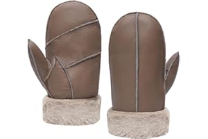 MGGMOKAY Men Leather Mittens Shearling Sheepskin Fur Lined Winter Mitten Gloves