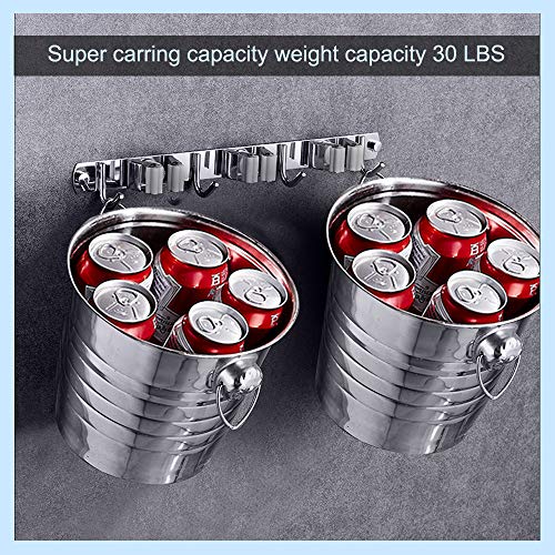 GUUKIN Broom and Mop Holder Wall Mount, Garage and Garden Tools Organization and Closet Storage, Stainless Steel Tool Rack with 3 Racks 4 Hooks for Kitchen, Bathroom, Laundry with 5 Tea Towel Clips