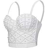 VEENDEO Women's Strap Beads Bustier Corset Crop Top Club Party Bra