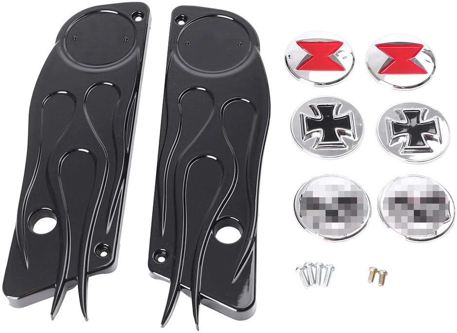 Three T Pair Saddlebag Outer Lid Hinge Latch Covers Cap Fit for 1996-2013 Electra Glides, Road Glides, Road Kings, Street Glides & Tour Glides with Hard Saddlebags, Black