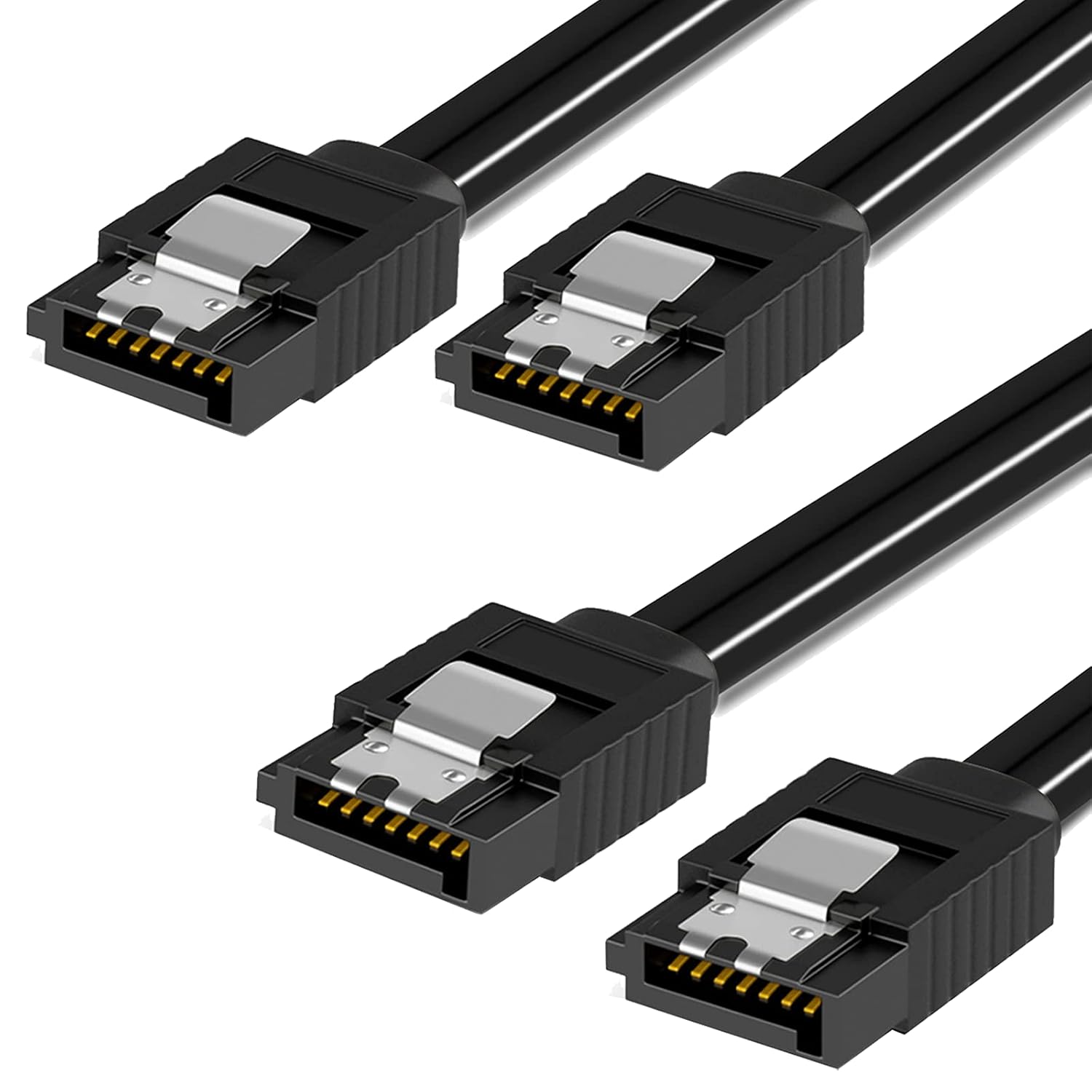 WDS SATA Cable III, 2 Pack SATA Cable III 6Gbps Straight HDD SDD Data Cable with Locking Latch 18 Inch Compatible for SATA HDD, SSD, CD Driver, CD Writer - Black