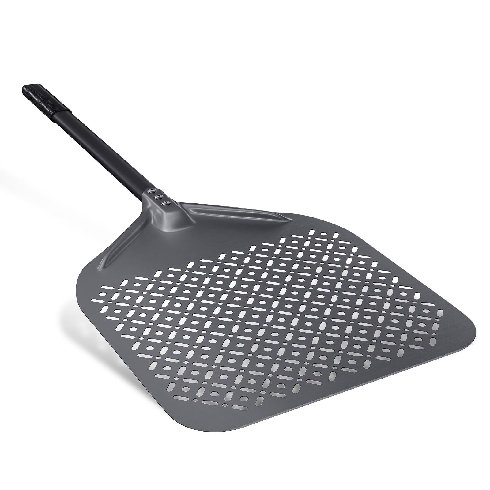 NUTUNI Perforated Pizza Shovel, 36 cm Hard Anodized Aluminum Pizza Shovel with Removable Handle for Pizzas, Bread, Homemade Tarts
