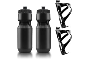 2-Pack Bicycle Bottle Cage with 24 oz Squeeze Sport Bottle - Lightweight Plastic Bike Accessories for Road/Mountain Bikes (Bl