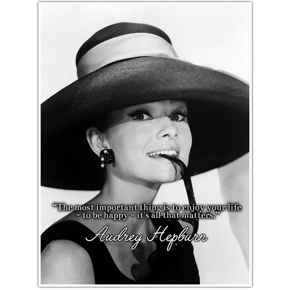 Be Happy, Audrey Hepburn Quote Wall Art Poster Handmade