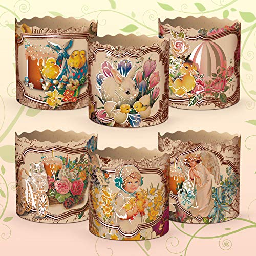 6pcs Baking Paper Molds for Easter Bread Cakes Panettone Paska Kulich (Victorian, 90 * 85 mm (Diameter*Height))