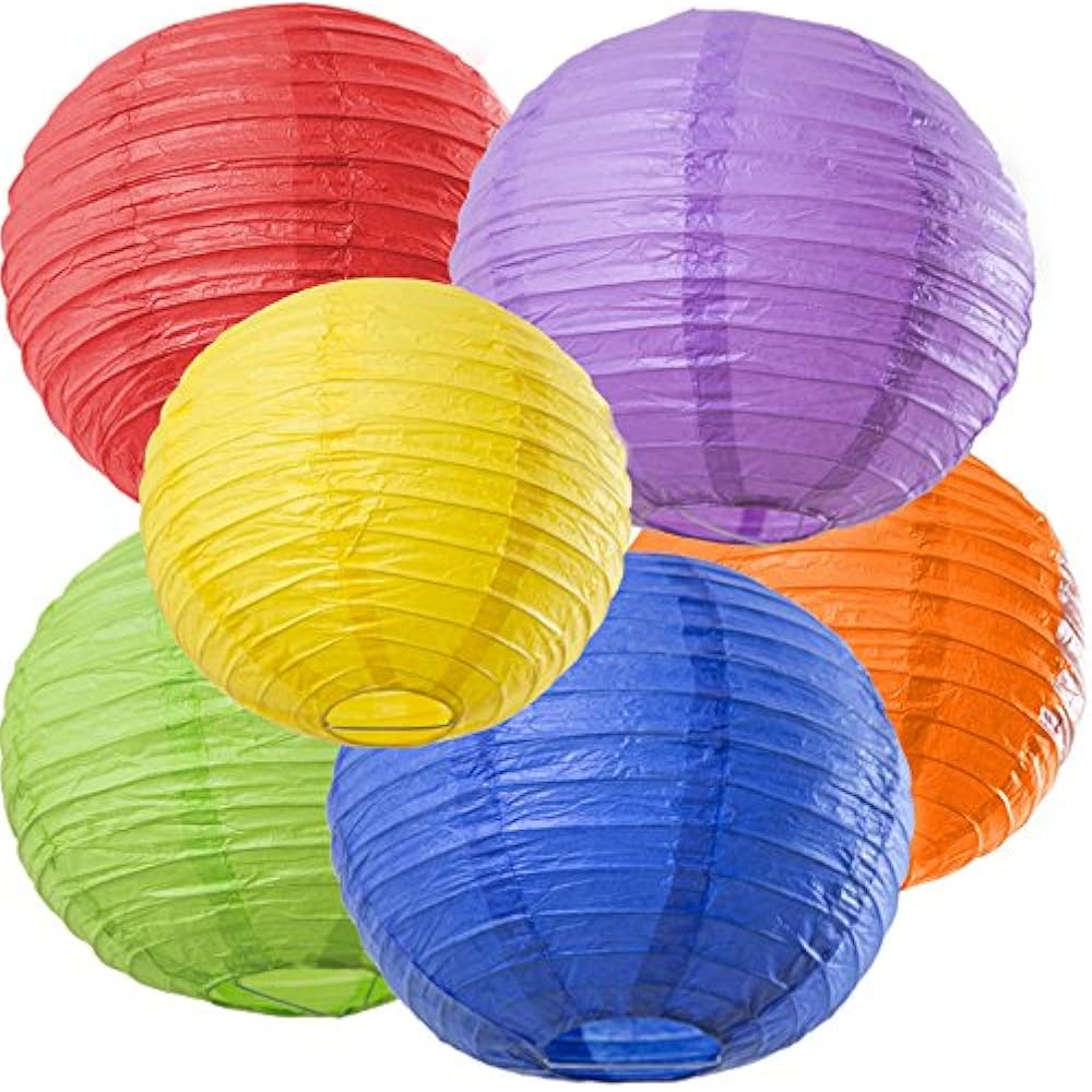 Rainbow Party Paper Lanterns Decorations, Fiesta Supplies Lanterns, 6