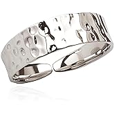 Kakikaki Hammered Sterling Silver Handmade Statement Band Ring, Adjustable to Sizes 9-14