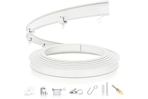 AJAZZ Flexible Bendable Ceiling Curtain Track Ceiling Mount, Curved Curtain Rod, 16.4 FT (5m), White, Room Divider, Wall Divider Curtains Track