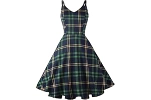 GOOBGS Women's 1950s Retro Vintage Spaghetti Strap Cocktail Swing Dresses with Pockets