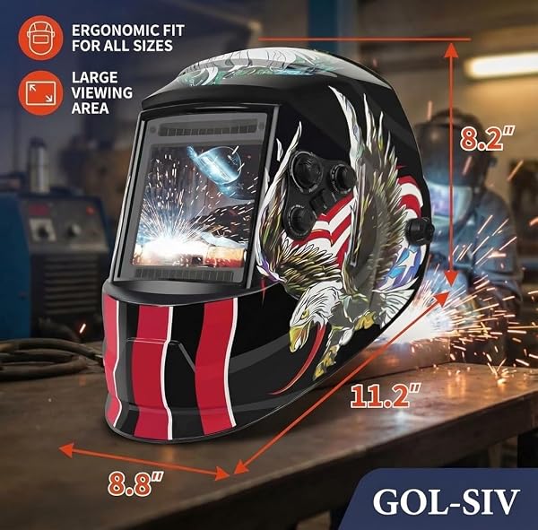 GOL-SIV AUTO DARKENING WELDING HELMET-TRUE COLOR LARGE VIEWING SCREEN 4×4 -SOLAR&BATTERY POWER-WELDING MASK 4 SENSOR-ADJUSTABLE SHADE 9/9-13 WELDER HOOD FOR SMAW, MIG, TIG, GTAW