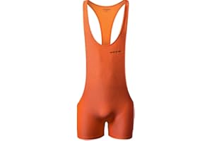 Csmarte Men's Jockstrap Leotard Underwear Jumpsuits Wrestling Singlet Bodysuit Swimwear (Orange, X-Large)