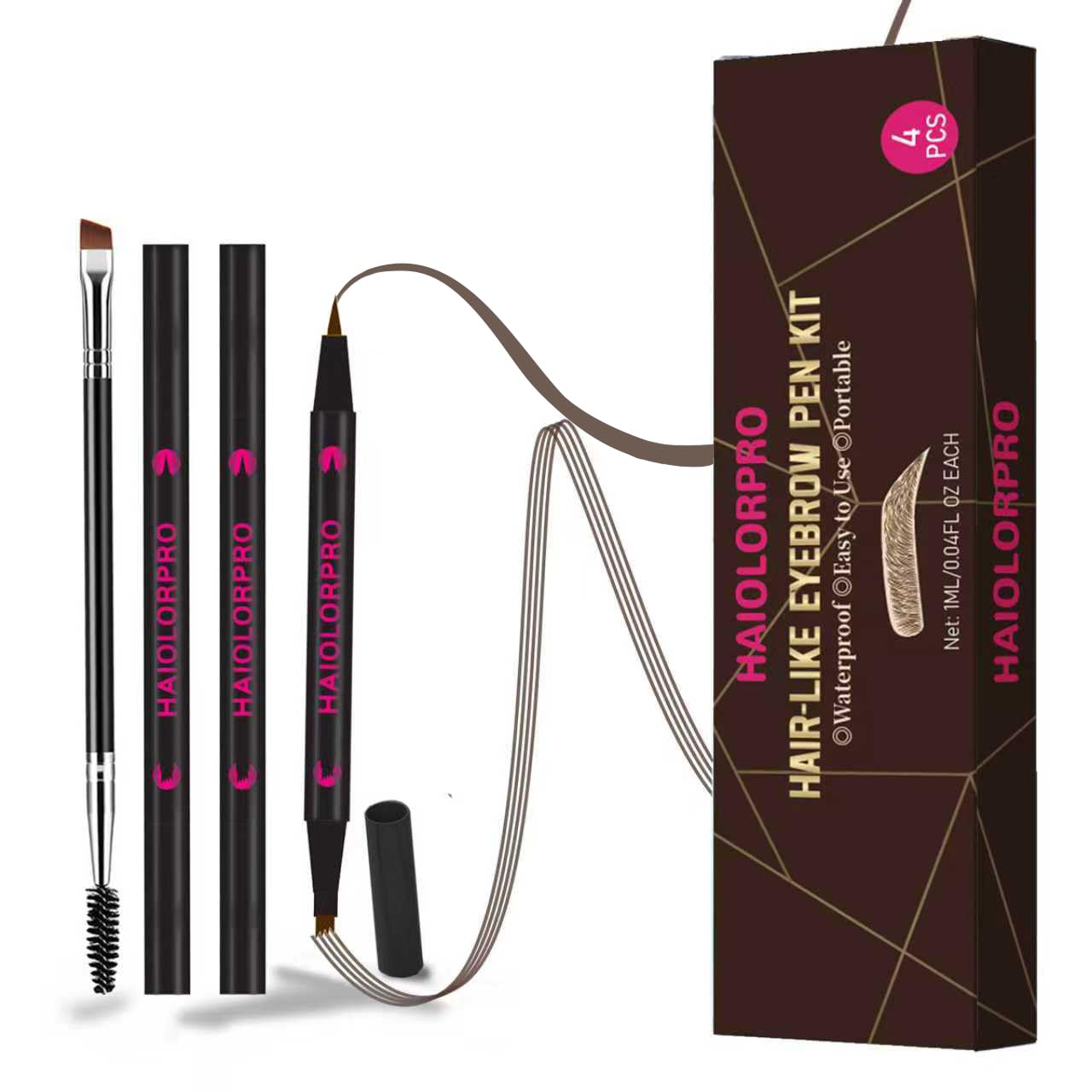 Photo 1 of HAIOLORPRO Microblading Eyebrow Pen, Eyebrow Pencils for Women Waterproof, 2-in-1 Hair Like Brow Pen with 4 Fork Tip and Precise Tip for Natural-Looking Brows, Last All Day-4PCS, Dark Brown