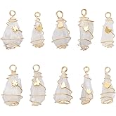FINGERINSPIRE 10 Pcs 5 Styles Natural Quartz Crystal Copper Wire Wrapped Pendants, Handicraft Teardrop Stones Pendant Gold Plated Wire Wrapped Crystal Gemstone for Jewelry Making