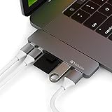 Verbatim Aluminum Thunderbolt 3 USB Type-C Hub Adapter Dongle for 2016/2017 MacBook Pro 13&rdquo; and 15&rdquo; Most Compact,Fastest 40Gbs TB3,Pass-Through Charging,microSD/SD Card Reader,2 x USB 3.1(Space Grey)