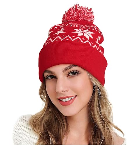 Christmas Beanie Hats for Women Men Winter Red White Green Santa