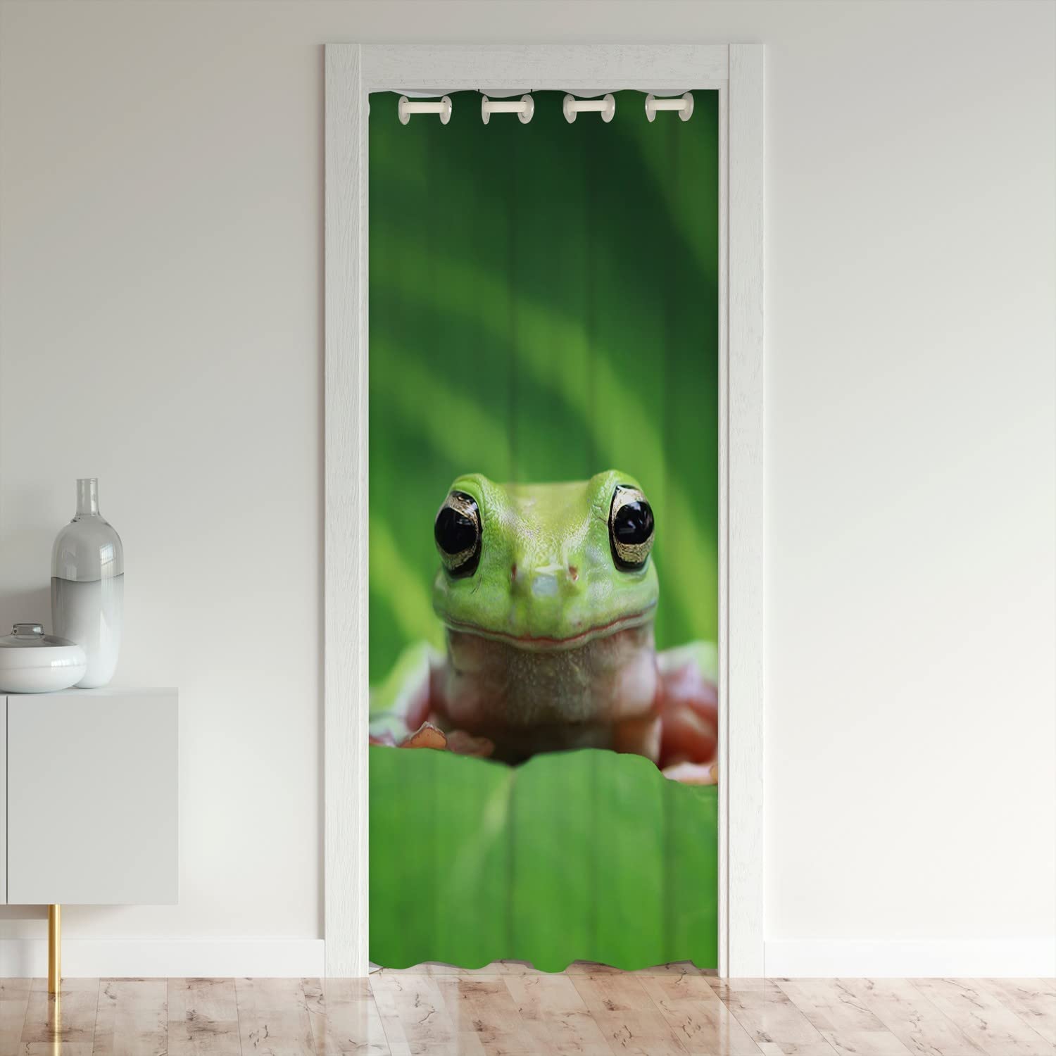 Frog Closet Door Cover Curtain for Bedroom Kawaii Decor Door Curtain for Doorway Privacy 132x203cm for Kids Tropical Amphibian Room Divider Curtain Cover Teens Animal Green Window Treatments
