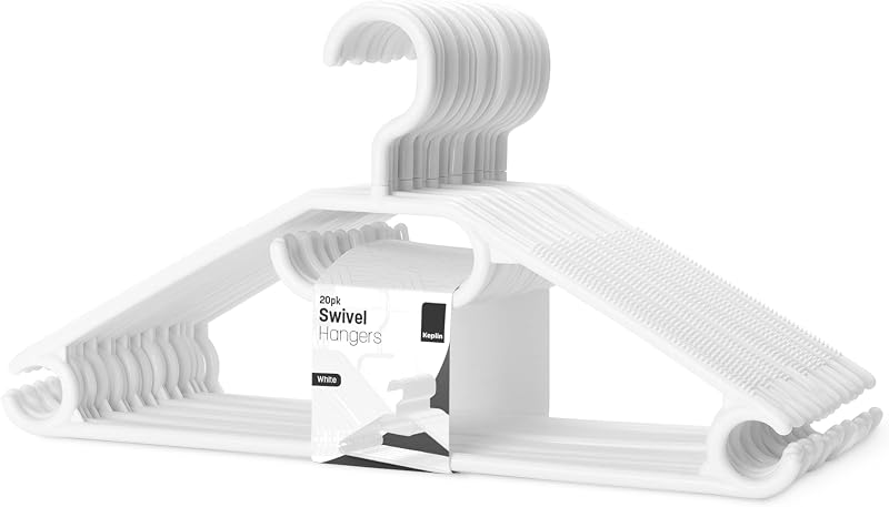KEPLIN Space Saving White Plastic Coat Hangers 20 Pack Heavy Duty