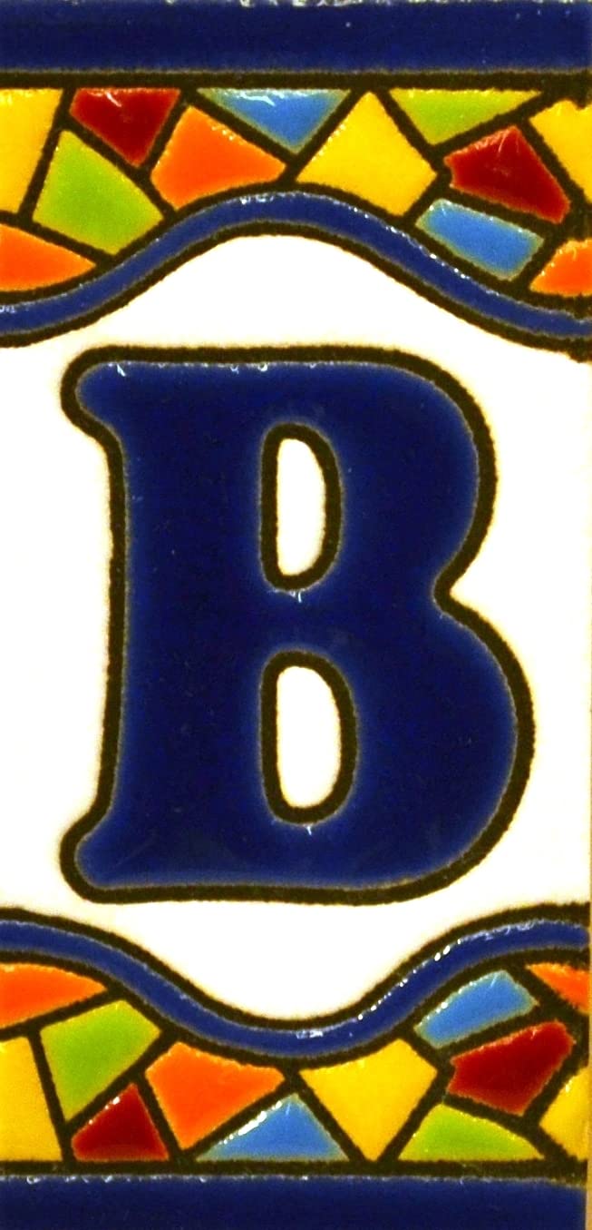 House letters 3 inch. Handpainted house letter tiles for signs, addresses and names. Address numbers for houses. House address numbers and letters. Design Design MOSAICO MINI 2,87" x 1,38" (LETTER B)