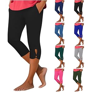RRMuAzgs Capri Pants for Women Stretch Tummy Control Workout Leggings Casual Summer Athletic Yoga Cropped Pant with Pockets