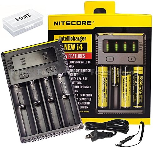 Smart battery charger, iGrace NITECORE NEW i4 (2016 New Version) Universal Smart battery Charger for Li-ion/IMR/LiFeP04/Ni-MH/Ni-Cd with 12V Car Adapter and iGrace Battery Box