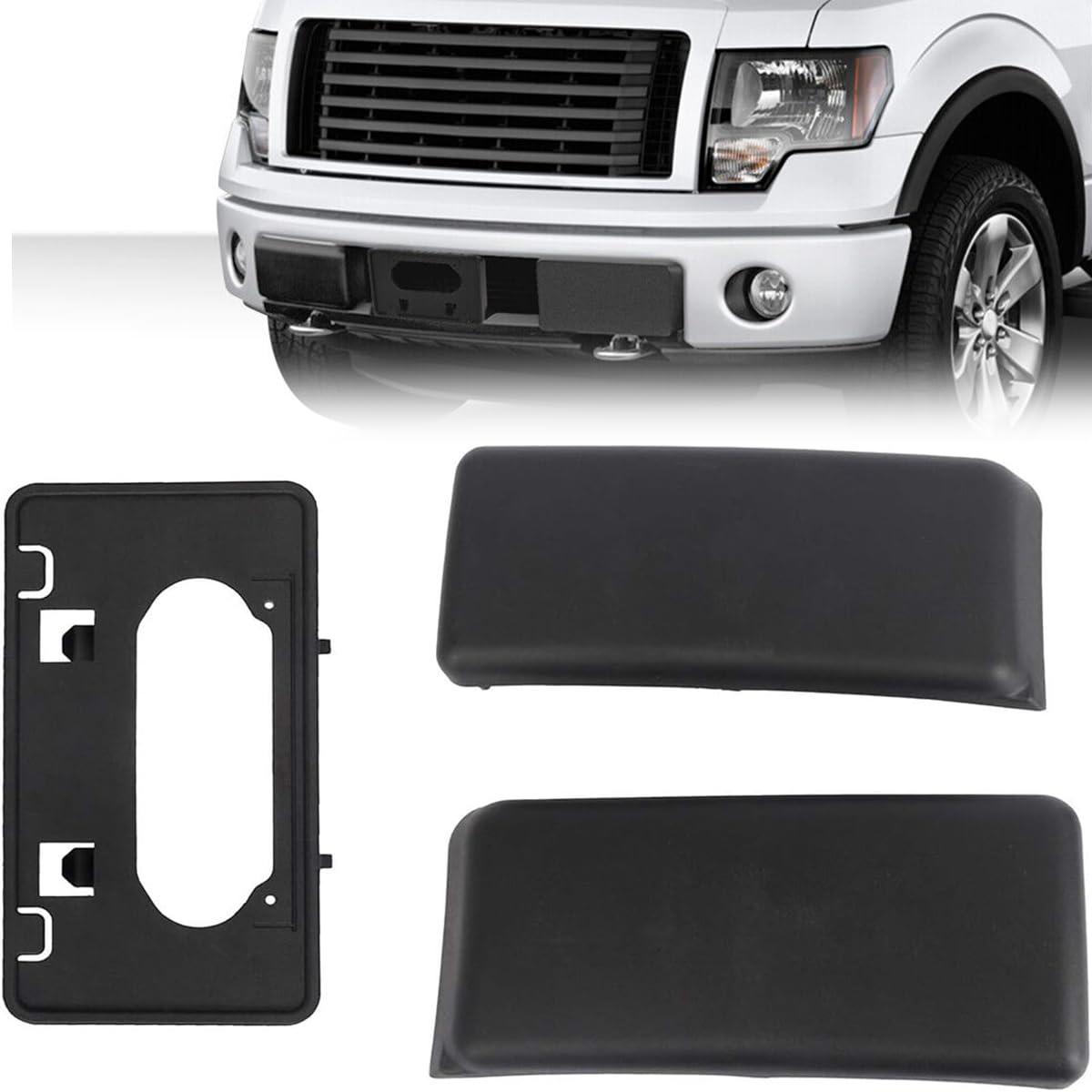 Photo 1 of KARPAL Front LH + RH Bumper Guards Pads Caps + License Plate Frame Bracket Compatible With 2009-2014 Ford F150