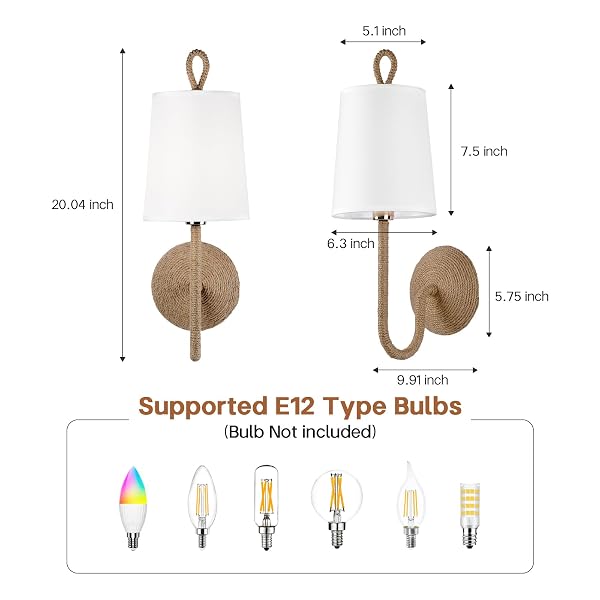 HILUXIA NATURAL RATTAN WALL SCONCE SET OF 2: BOHO COASTAL ROPE WOVEN LAMPS WITH LINEN FABRIC SHADES FOR LIVING ROOM, BEDROOM, BEDSIDE, VANITY AND HALLWAY