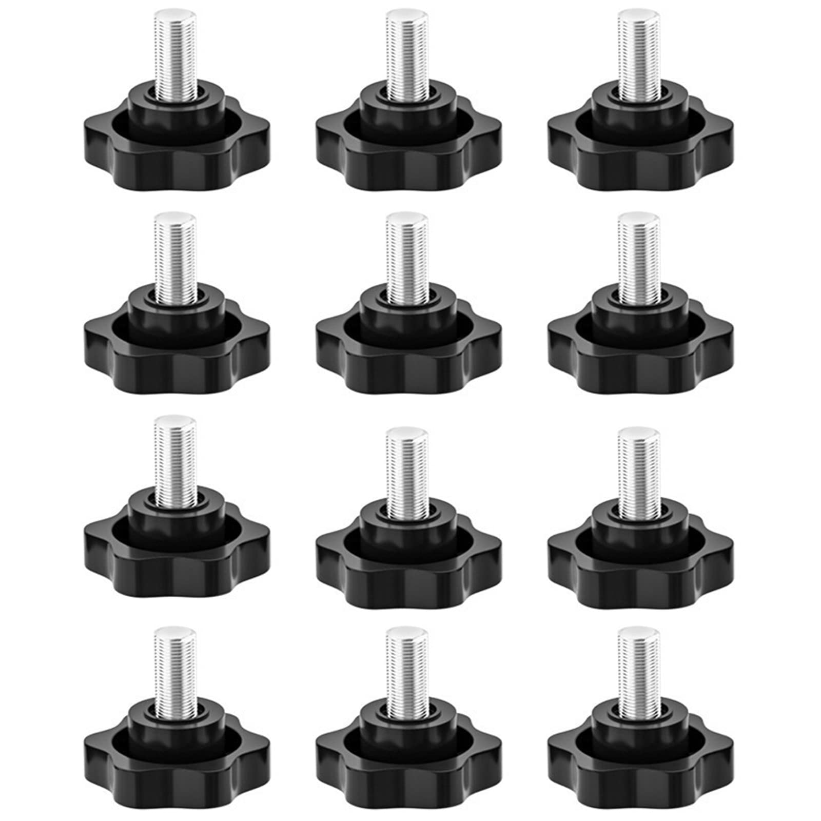 WUDQIJI Star Screw Knurled Screw Pack of 12 Clamping Knob Handle Star Handle Screws Star Head Screw Star Shape Head Clamping Nut Knurled Star Grip Screw Star Grip Nut (M8 x 25 mm)