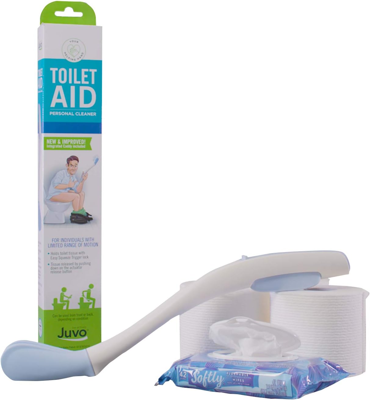 18” Juvo Toilet Aid - Long Reach Toilet Wand & Wiping Aid - Cover Included - Easy Use Comfort Wiper for Toilet Paper or Wipes, Multi: Health & Personal Care