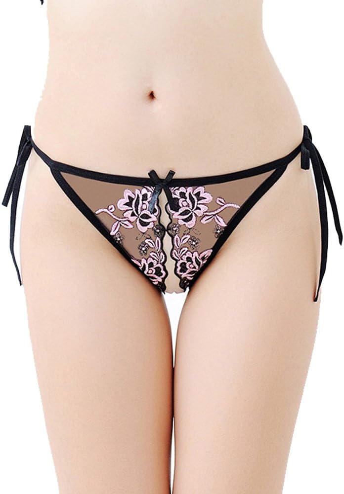 iSexyHouse Sexy Novelty Panty for Women Split Pants Free Size G-String Orphrey Thong Easy-Access Panties Exquisite Embroidery Briefs