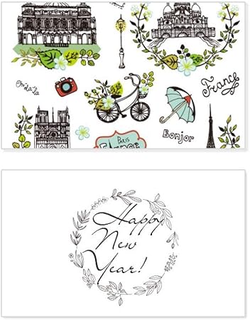 Amazon 春 エッフェルパリ フランス グラフィティ 新年 お祭り グリーティングカード 祝福メッセージプレゼント ポストカード 絵柄付はがき 文房具 オフィス用品