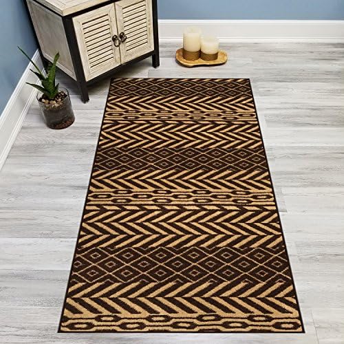 Your Choice Length Brown &amp; Beige Traditional Kilim Non-Slip Rubber Backed Carpet Runner Rug | 22-inch x 8-feet
