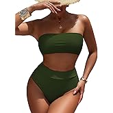 Pink Queen Women's High Waist Bikini Set Removable Strap Bandeau Two Piece Swimsuit Bathing Suit