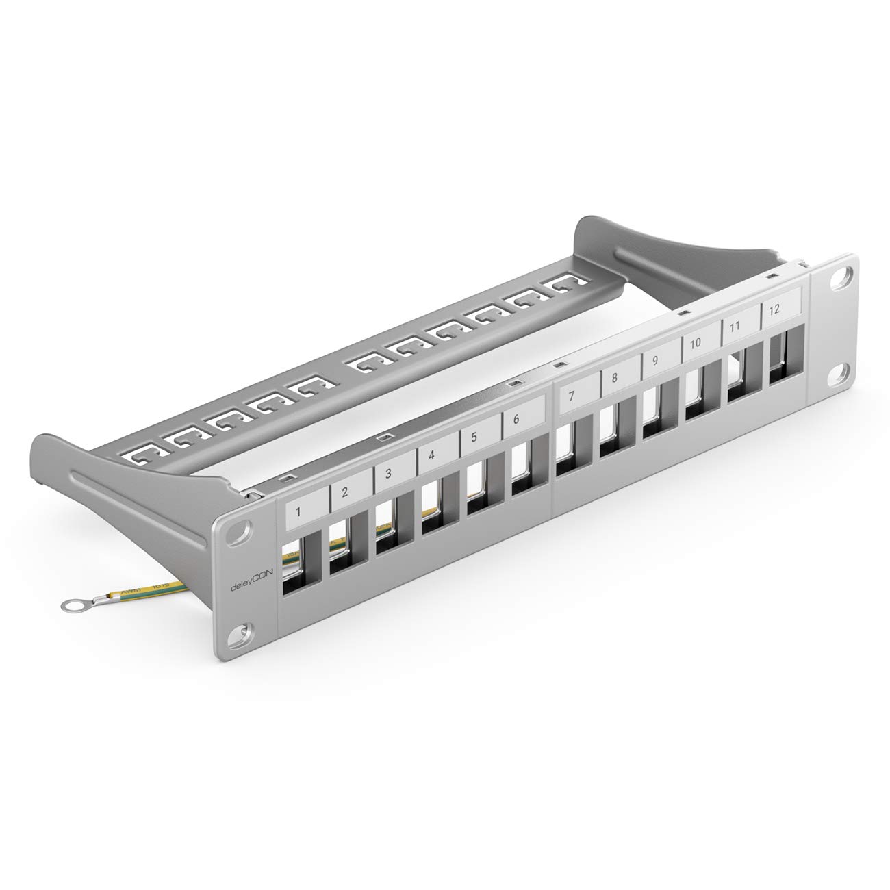 deleyCON 12 Port Patch Panel Modular for Keystone Modules 1U 10 Inches Rack Mounting Compatible CAT5 CAT6 CAT7 CAT8 LAN Network Grey